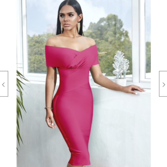 NEW OFF THE SHOULDER BARDOT BANDAGE DRESS MARGOT ROBBIE NAOMI DRESS MAGENTA PINK - Picture 8 of 10